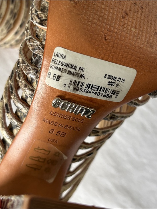 SCHUTZ Snakeskin Strappy Open-Toe Heels in Neutral Brown Laura animal print main image 8